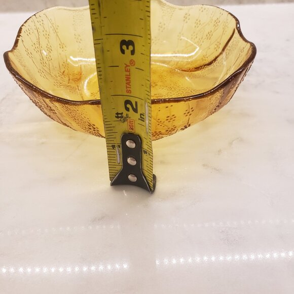 Pasabahce Vintage Amber Glass Bowl that has Embossed Flowers & Scalloped - Picture 7 of 7